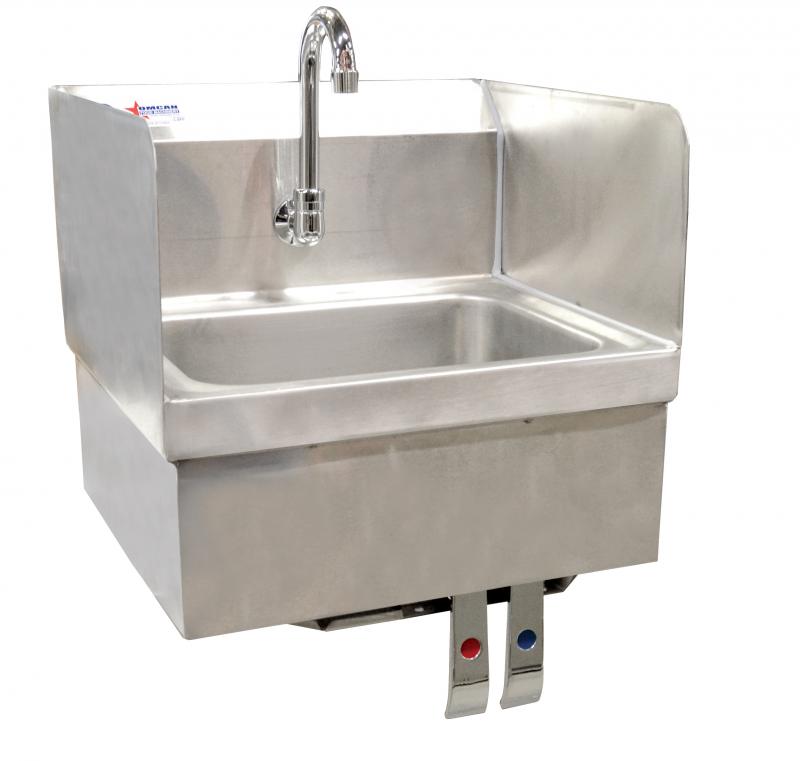 Hand Sink with Knee Valve Assembly and Side Splashes